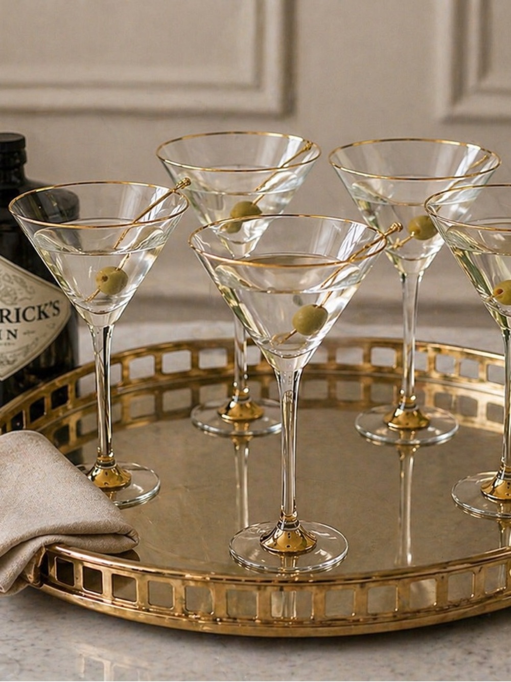 Crate and Barrel Gold Rim Martini Glasses